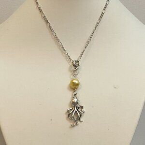 NEW Octopus charm necklace with yellow freshwater cultured pearl